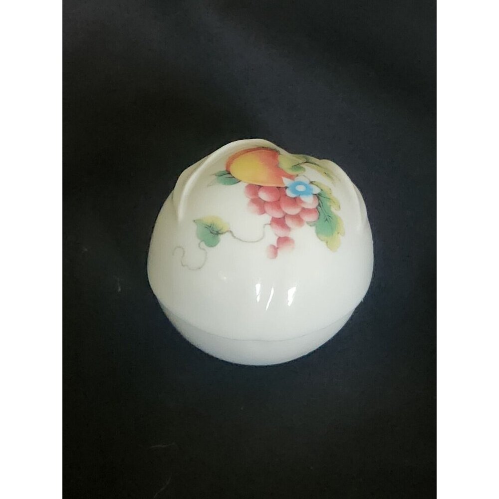 Peach Germaine Monteil Fruit Decorated Trinket Box Made In Japan  3” Porcelain